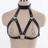Sexy Bra Harness Hollow Out Adjustable Chain Metal Ring Black Nightclub Performances Props Faux Leather Women Sexy Cage Cupless Bra for Home