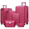 Luggage Sets 6 Piece with Duffel Bags, Hardside Expandable Suitcases with Spinner Wheels TSA Lock, Rose Red