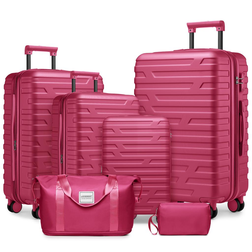 Luggage Sets 6 Piece with Duffel Bags, Hardside Expandable Suitcases with Spinner Wheels TSA Lock, Rose Red