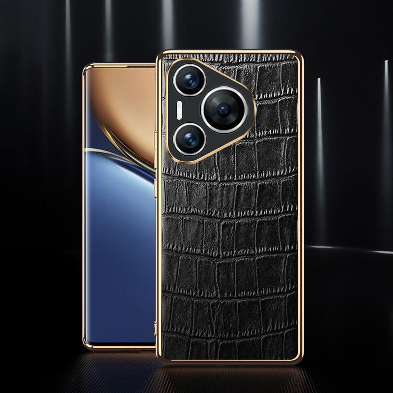 Чехол для Huawei Pura 70 с крокодиловой текстурой из натуральной коровьей кожи + чехол для телефона из ТПУ
