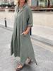 2023 Европейский/Американский Стиль Хлопково-Льняное Платье-Рубашка с Лацканами и Карманами с Длинным Рукавом