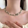 Маленькое свежее нерегулярное зеленое натуральное жемчужное ожерелье с бусинами, женская индивидуальная мода, универсальная цепочка на шею, цепочка на ключицу