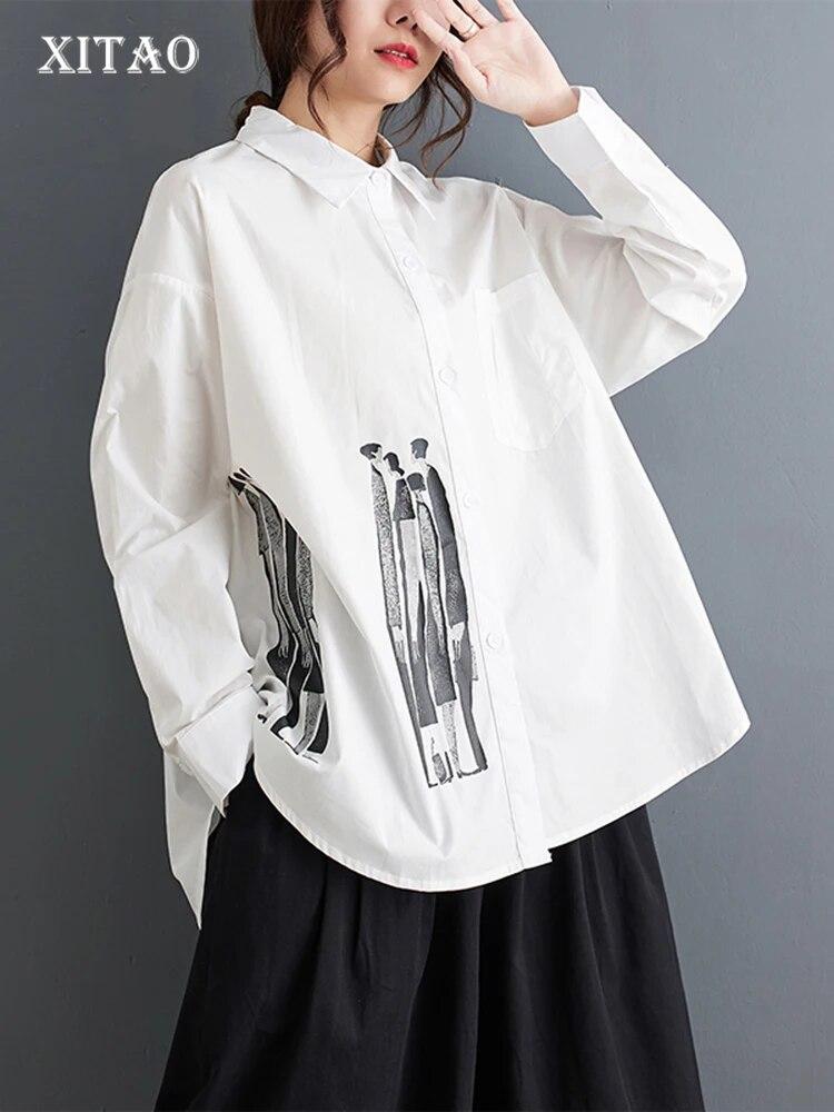 Xitao Простота повседневная женская рубашка свободный модный топ с длинным рукавом LYD1192