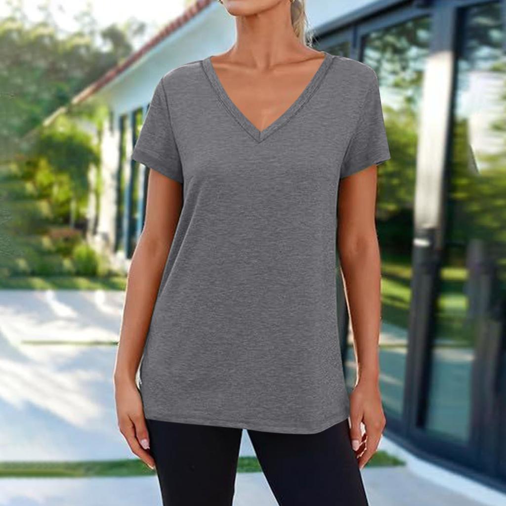 Футболки с коротким рукавом и V-образным вырезом, футболки для женщин, модные топы, модный легкий мягкий повседневный летний топ