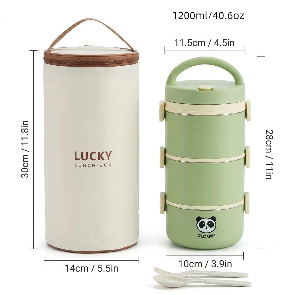 Kawaii 304 Stainless Steel Lunch Box Leakproof Thermal Bento Box Microwavable Food Container with Handle for Kids School Adults