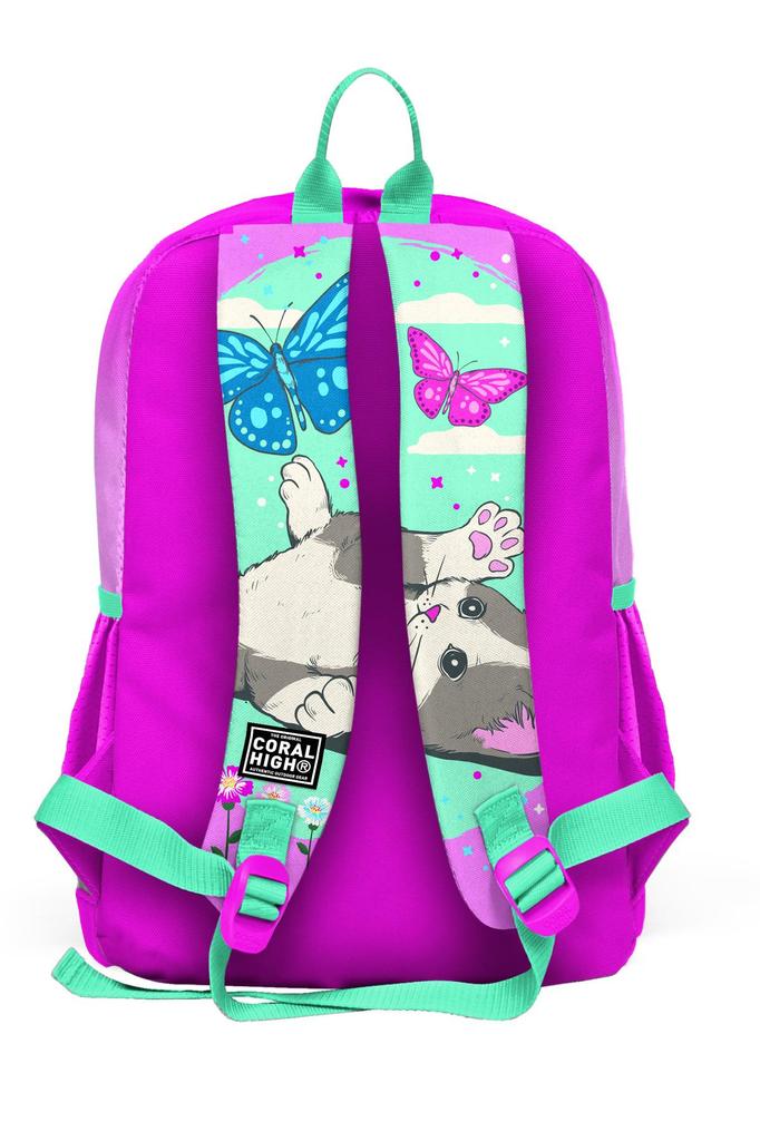 Детский школьный рюкзак с четырьмя отделениями Coral High Kids Water Green Pink Cat Patterned 23707