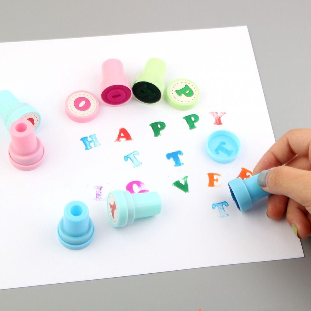 Self-ink 26pcs Alphabets Letters Round Stamp Number Children Arithmetic Seal Kids/Children