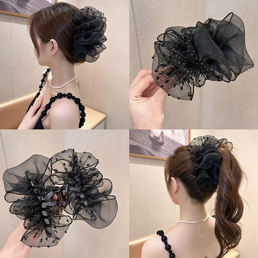 Элегантный простой модный корейский стиль, пластиковый коготь для волос, двусторонний бант, сетчатый зажим в виде акулы, большие точки