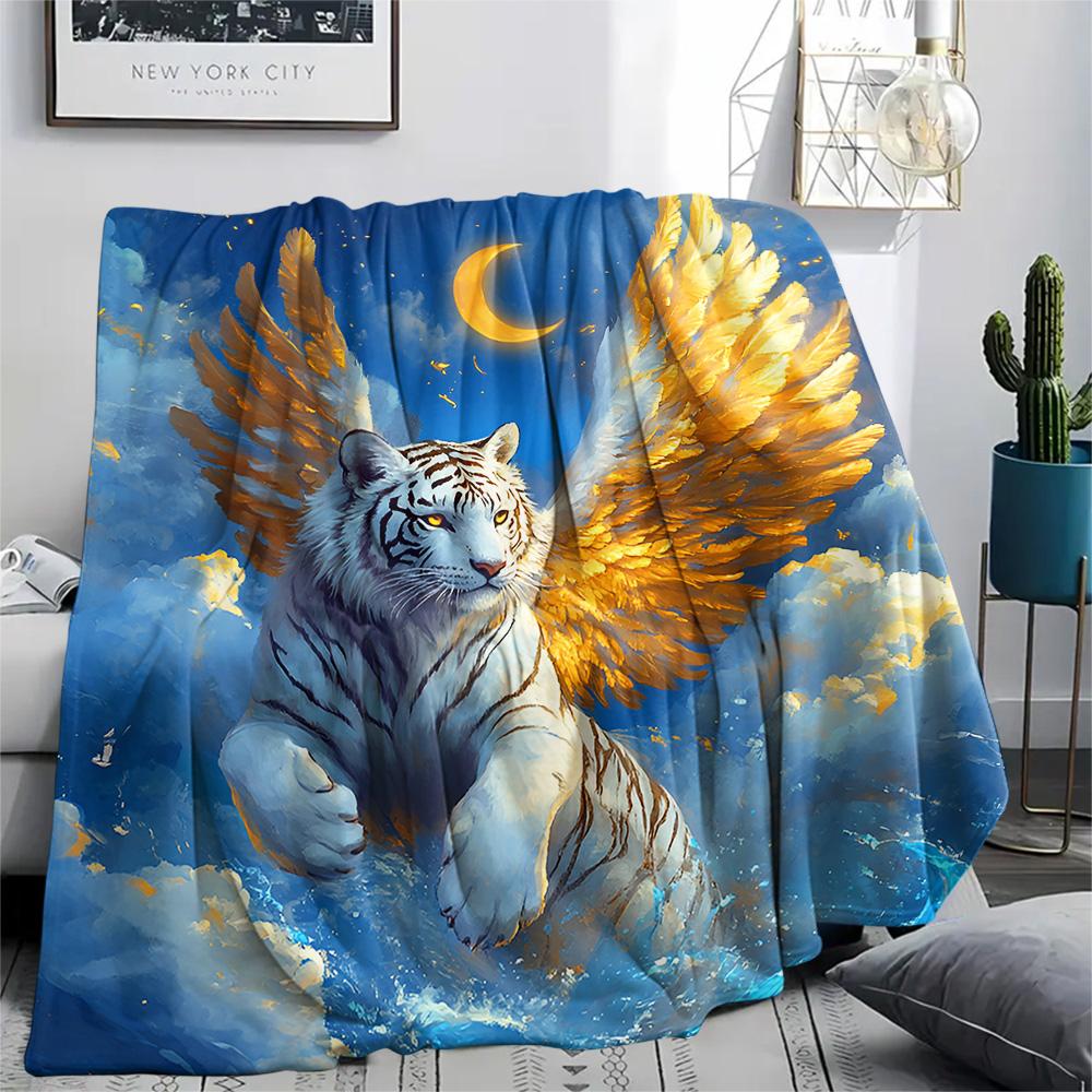 Фланелевое одеяло с принтом белого тигра, Высококачественное, Удобное для всех сезонов, Декор для дома, Тепло и уют, Идеально для рождественских подарков