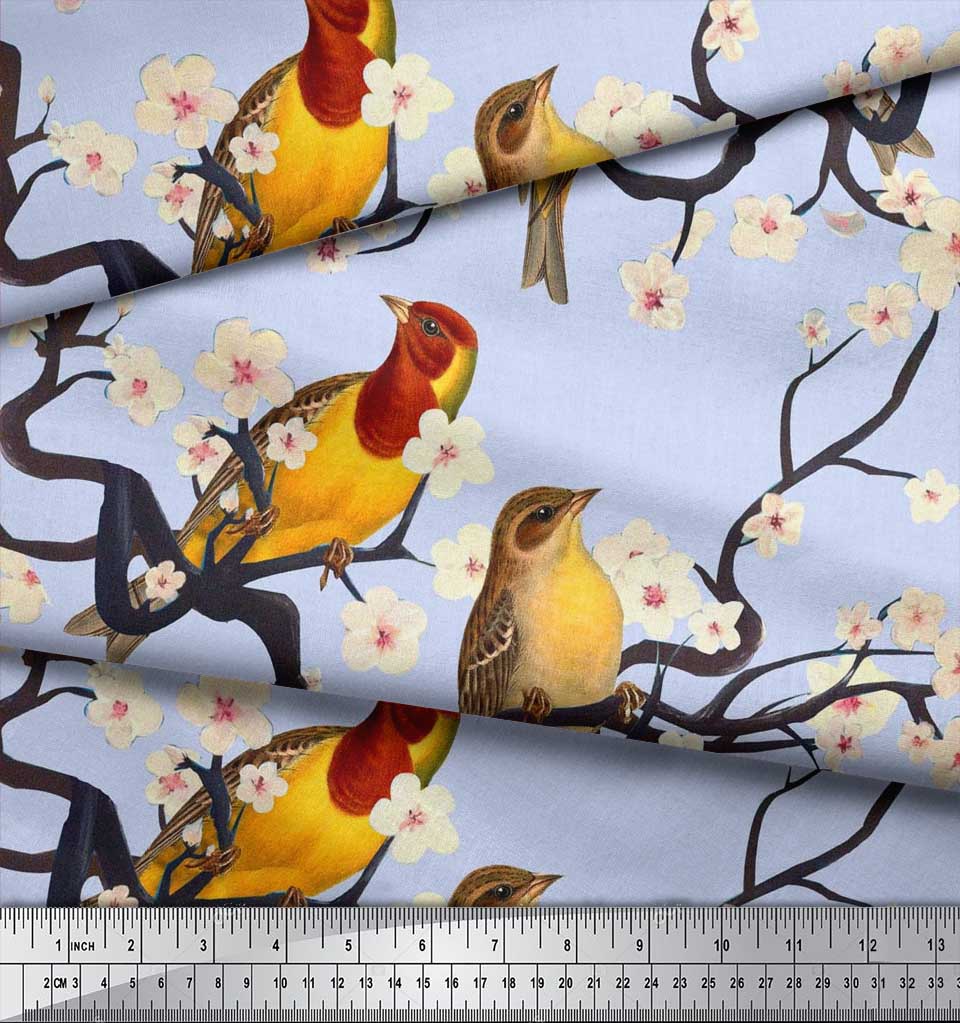 Soimoi Коричневая модальная атласная ткань с изображением рыб | Птицы и яхты Ткань с принтом птиц 1 ярд 42 дюйма