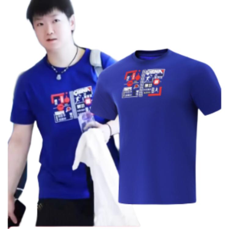 Футболки Li Ning Унисекс AHSVA71 1 Темно-синие С круглым вырезом Умеренный прямой крой AHSV615-AHSVA71-1