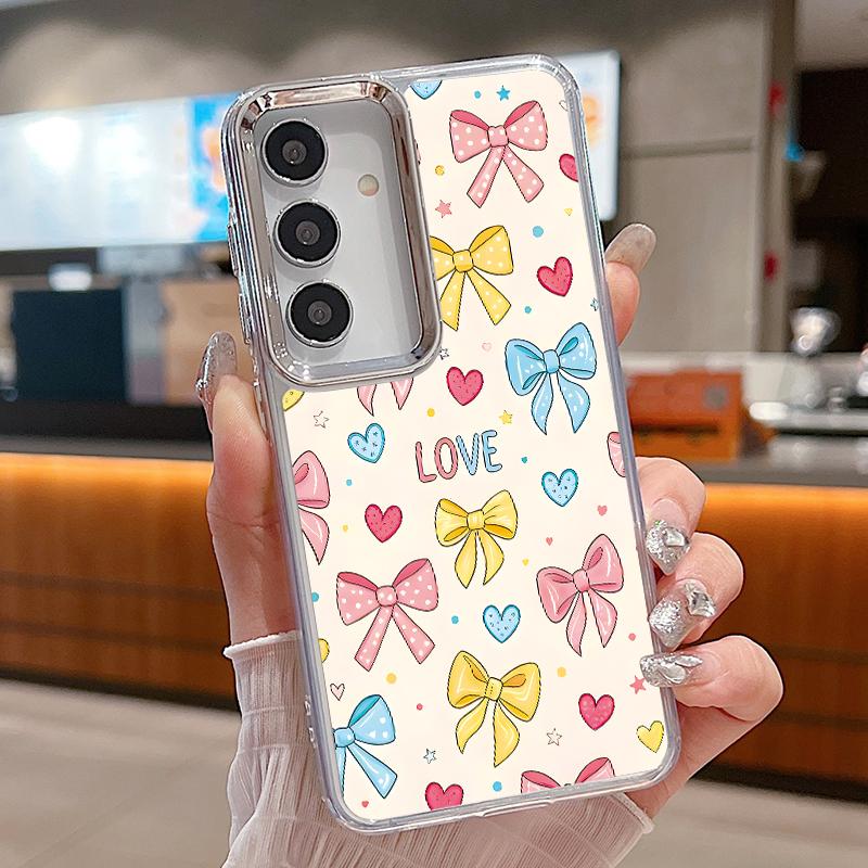Милый Чехол С Мультяшными Бантами Для Samsung S26 S25 Ultra S24 FE S23 Plus S22 S21 A15 A16 A17 A35 A36 A37 A54 A55 A56 A57 5G Покрытие Линз Мягкий Чехол