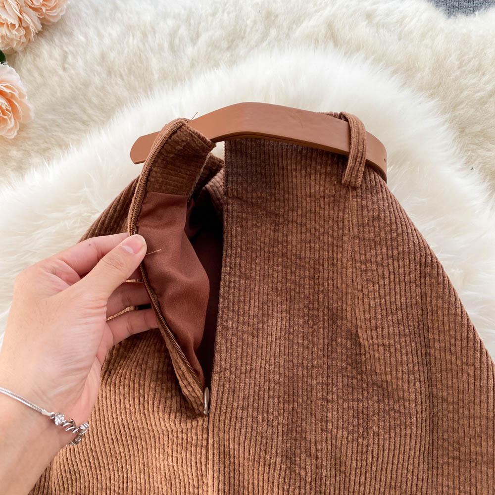 Юбка в стиле ретро с высокой талией и разрезом, свитер: Стиль Гонконг и Корея, облегающий, средней/длинной длины, подходит для ранней осени и зимы