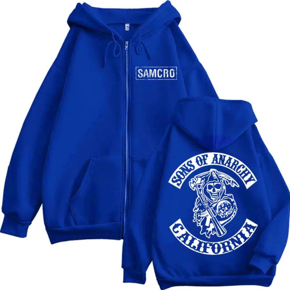 New Sons of Anarchy Double Sided Printed Hoodie Men's and Women's Gothic Retro Zipper Sports Casual Street Fashion Hoodie