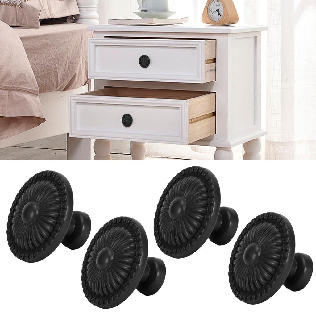 4 Sets Zinc Alloy Handle Single Hole Round Doorknob for Wardrobe Kitchen Cupboard388 Black