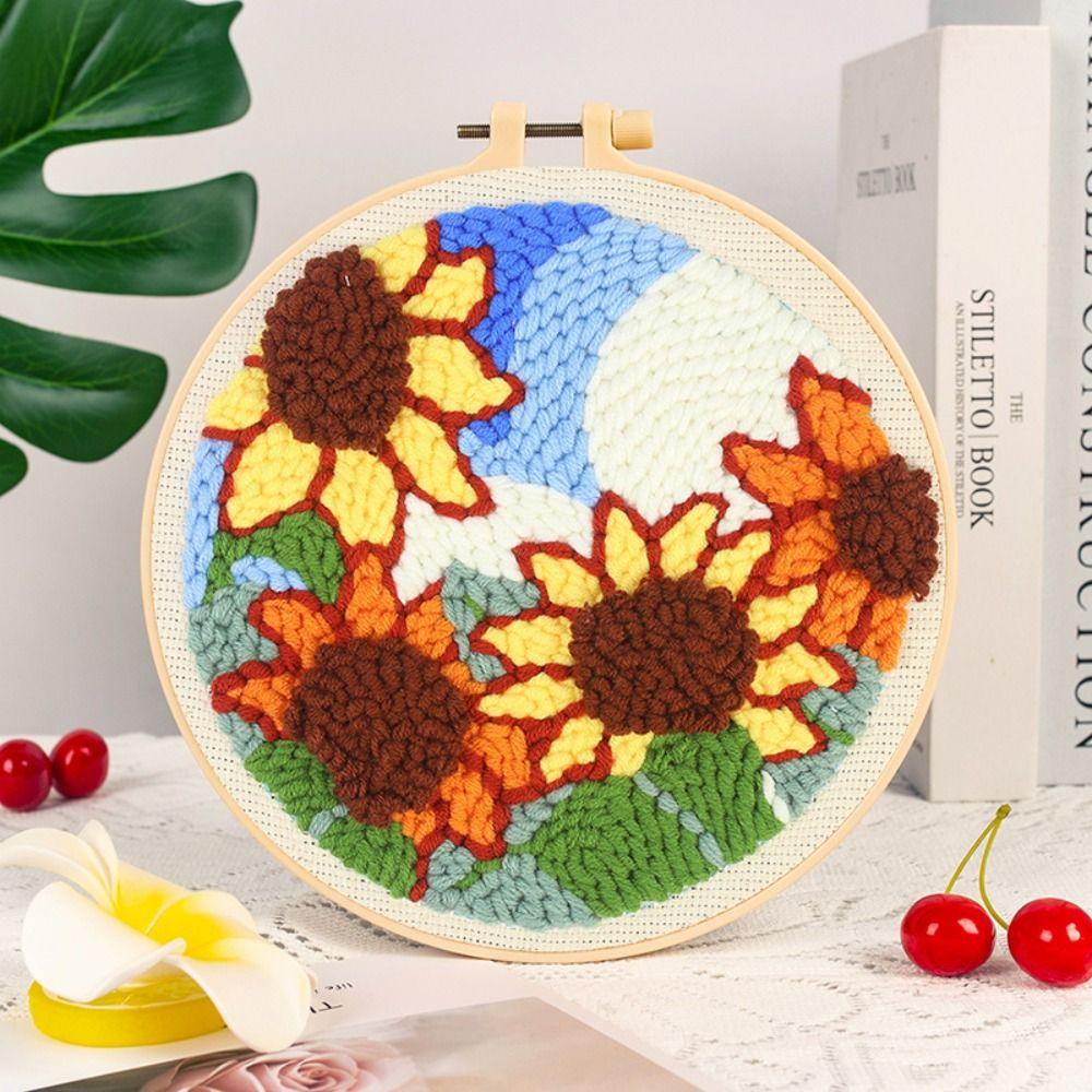 Handmade Punch Needle Set Flower Pattern Rug Punch Embroidery Starter Kit  Educational Toys