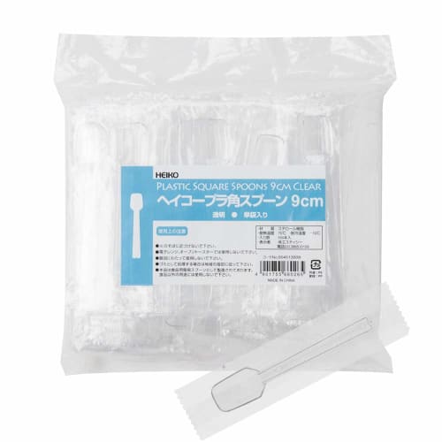 Shimojima Heiko Square Spoons, Plastic, Clear, 9cm, Individually Wrapped, 100 Pieces, 004513009