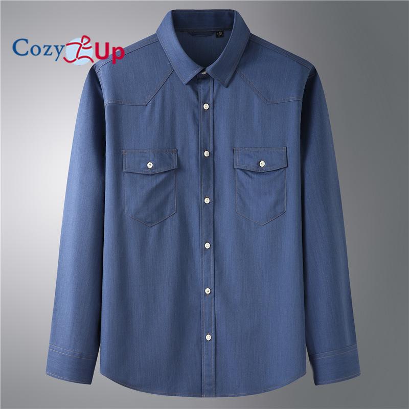 Уютная мужская повседневная джинсовая рубашка на пуговицах с длинными рукавами для работы, большие размеры