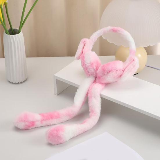 1/2Pcs Plush Rabbit Earmuffs with Moving Jumping Ears Gradient Color Soft Furry Ear Covers Headband
