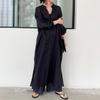 Women Korean Style Long Sleeve Solid Shirt Dress Loose Maxi Dresses Vintage Cotton Linen Robe Femme