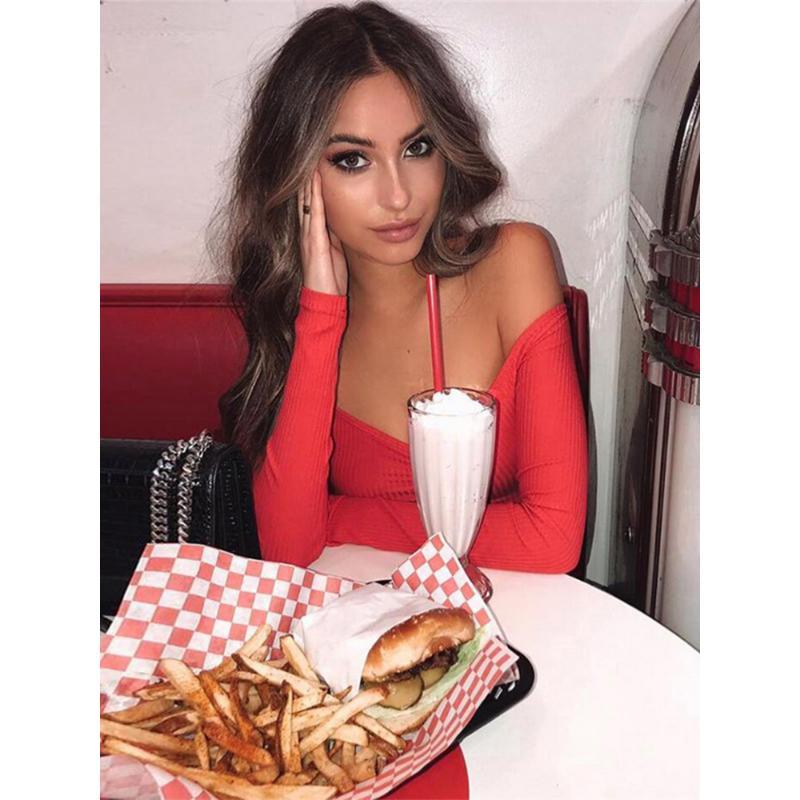 Женские футболки, сексуальная и клубная модная женская футболка с длинными рукавами и открытыми плечами, однотонная женская футболка, осенние базовые футболки