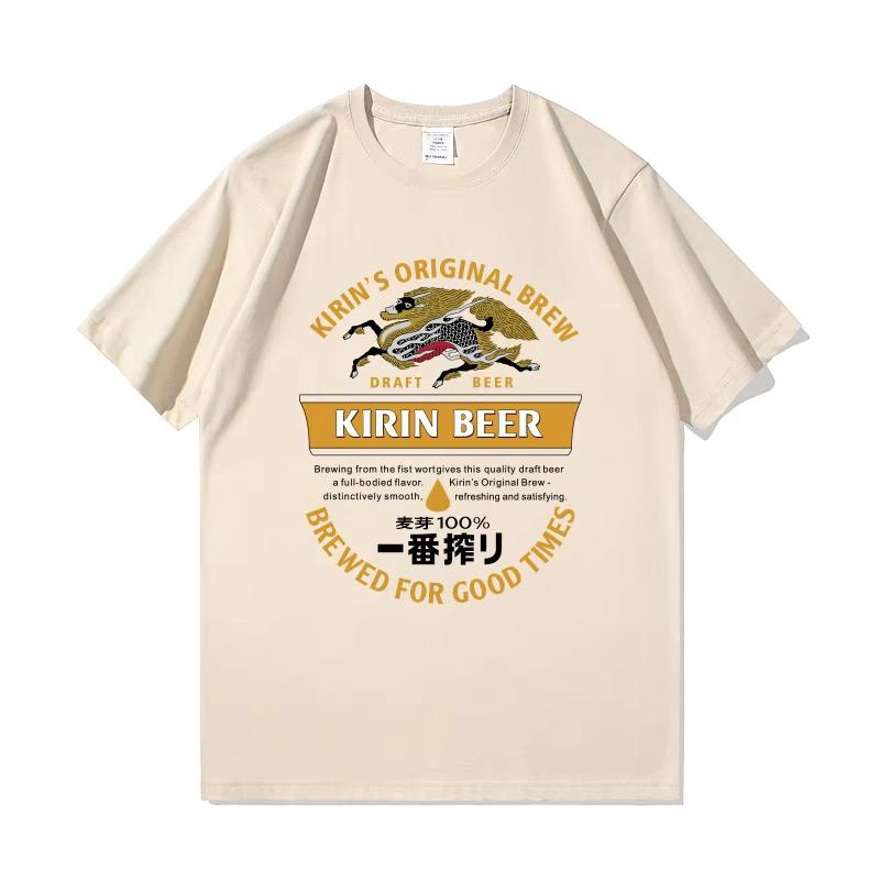 2026 Japanese Kirin Beer Tshirt Unisexs Summer Japanese Series Retro Pressed Shortsleeved Loose Cotton Couple Clothes Ins Y2k