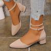 Suede Block Heel Sandals Autumn New Pointed Toe Shallow Mouth One Strap Non-slip Wrapped Toe Kitten Heels