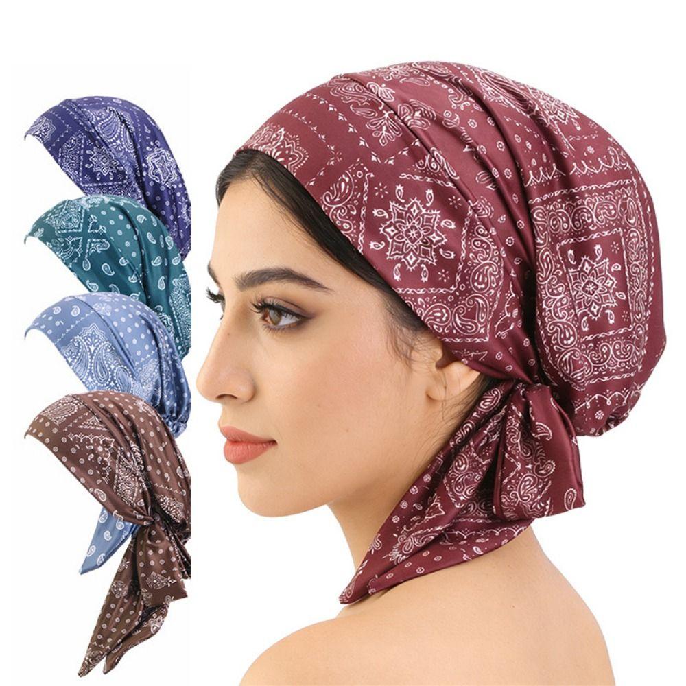 Casual Floral Print Turban Bohemia Sleep Caps Beanies Headwrap  Women National