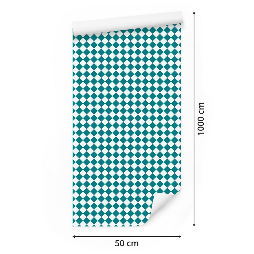 Geometric rhombus wallpaper turquoise, white and celadon 50x1000