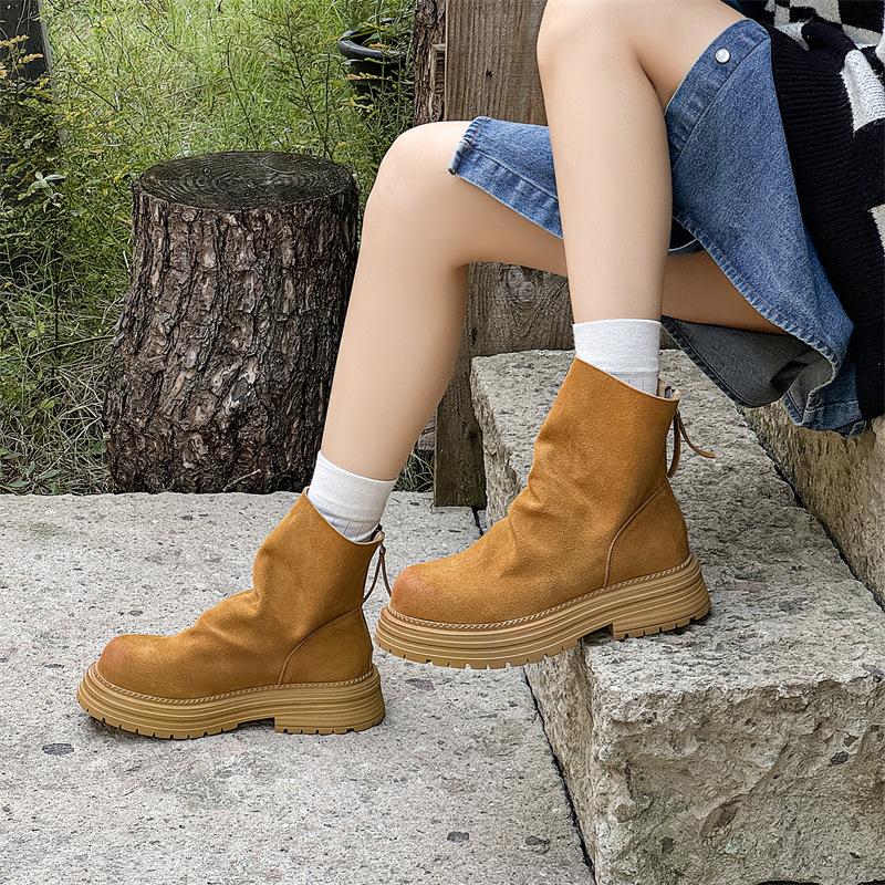 Martin boots 2024 autumn and winter new round head thin boots locomotive boots thick-soled short boots retro 97223-J