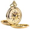 TREEWETO Mechanical Pocket Watch Half Hunter Antique Skeleton Golden Case Roman Numerals Men's