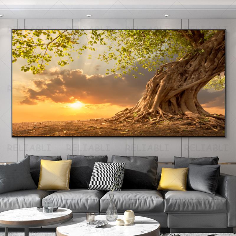 Landscape Pictures Green Tree Canvas Painting Forest Posters and Prints Wall Art Giant Trees Pictures for Living Room Home Decor