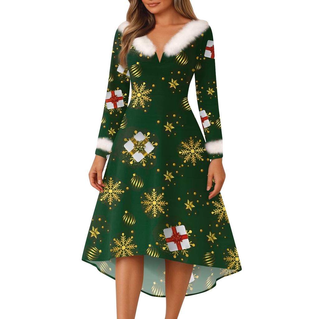 Рождественские платья с принтом для женщин, винтажное рождественское платье миди, повседневные платья, коктейльное платье, вечерние праздничные платья