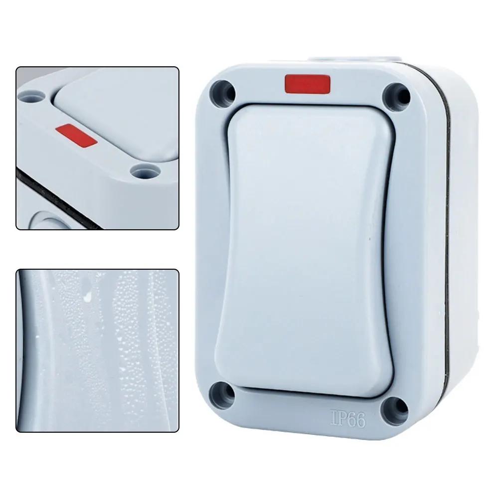 Наружный выключатель света, однополюсный настенный выключатель со светодиодным индикатором, однополюсный/двухполюсный, подходит для использования на улице/в саду