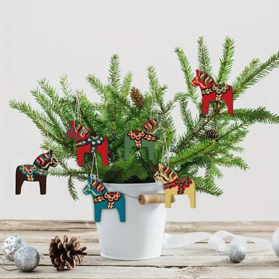 6/12 шт. Рождественское украшение, красочный дизайн лошади, подвесное украшение со шнурком, настольное/настенное украшение для рождественской елки, для вечеринок