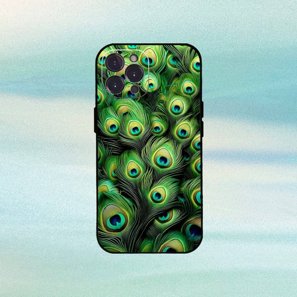 Peacock Phone Case For iPhone17,16,15,14,13,12Plus,Pro Max,XS,5G Soft Silicone Black Cover