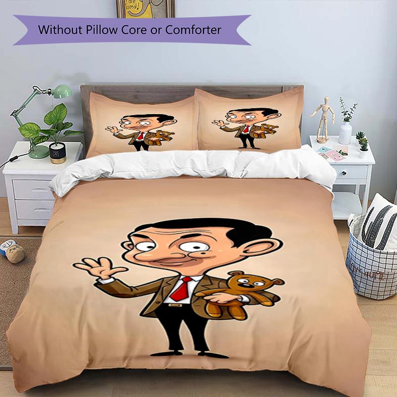 3pcs Mr Bean Bedding Set Duvet Cover Closure Includes 1 Duvet Cover & 2 Pillowcases, Soft and Comfortable for All Seasons.