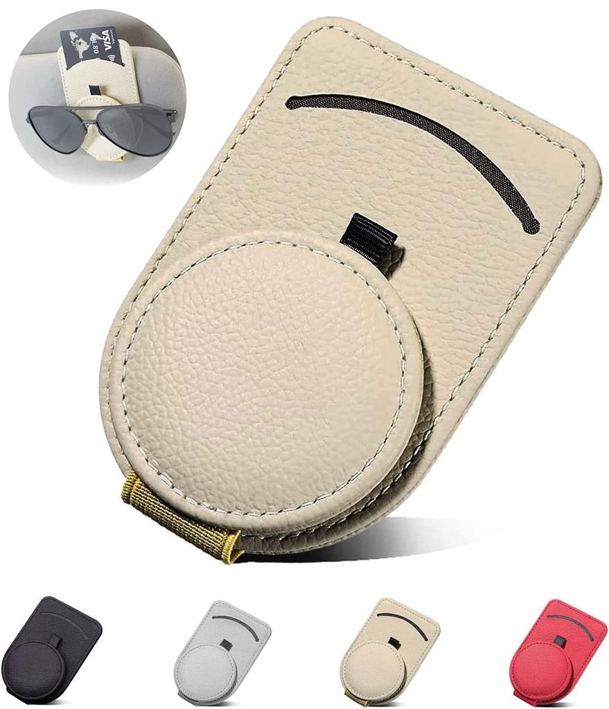 HUACHENG Eyeglass Holder Leather Sunglasses Clip for Car Sun Visor Sunglasses Glasses Ticket Card