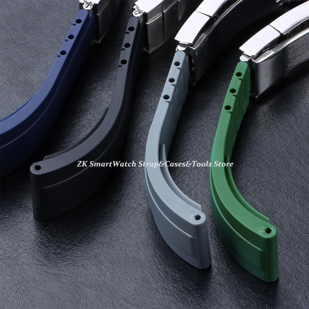 Rubber Watch Strap for Rolex Yacht Daytona Submarine Black Green Water Ghost Stainless Steel Folding Buckle Wristband Belt 20mm