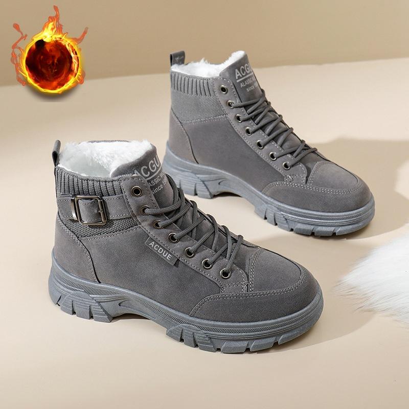 Women's Winter Warm Chunky Platform Snow Boots Faux Fur Lined Ankle Booties Casual Non-Slip Lace-Up Faux Suede Short Boots High Top Shoes for Female
