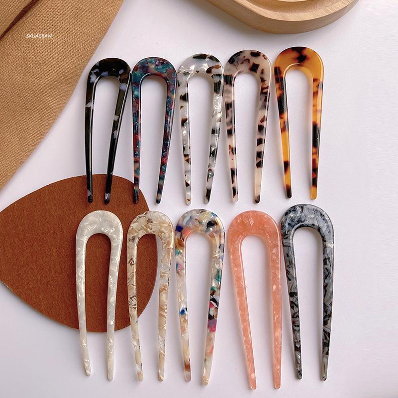 2 шт./лот Корейские палочки для волос Женская заколка для волос Элегантные красочные ацетатные палочки для волос с леопардовой текстурой Заколка для волос для девочек Аксессуары для волос