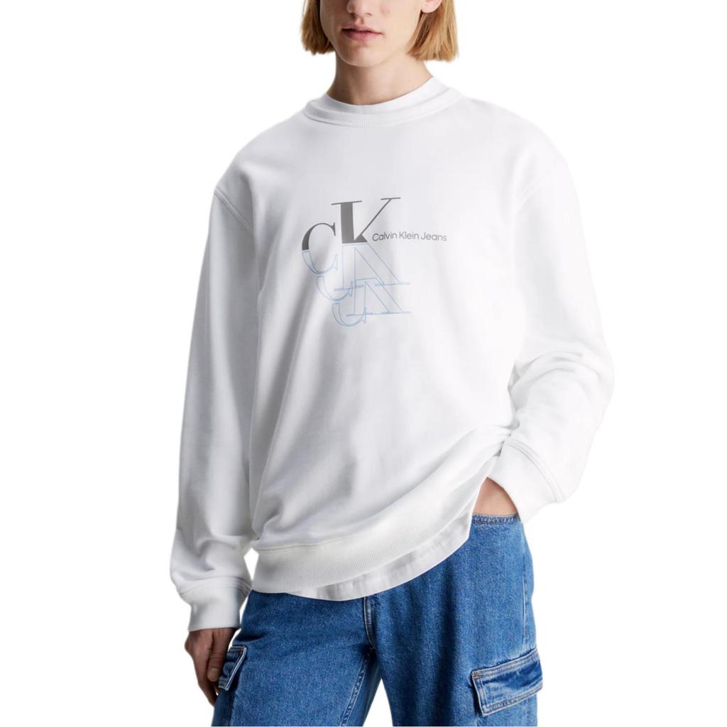 Calvin Klein Джинсовый двухцветный свитшот с принтом букв, повседневный, свободный, с круглым вырезом, с длинными рукавами, мужской свитшот, ярко-белый J30J325516-YAF