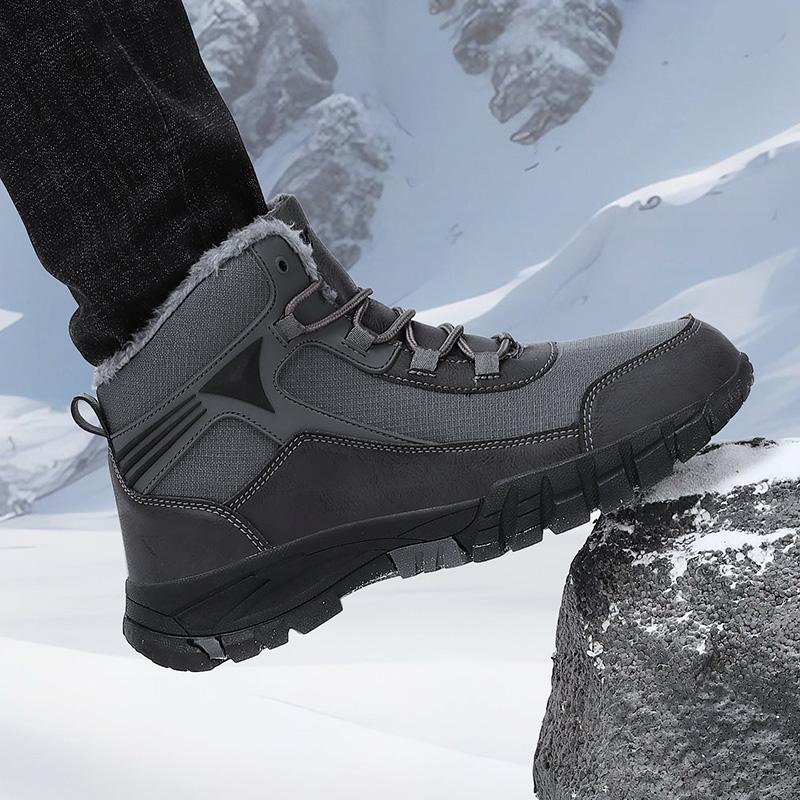 Fashion Men's Winter Boots With Fur Warm Snow Non-slip Men Work Casual Shoes Waterproof Leather Sneakers High Top Ankle Boots Plus Size
