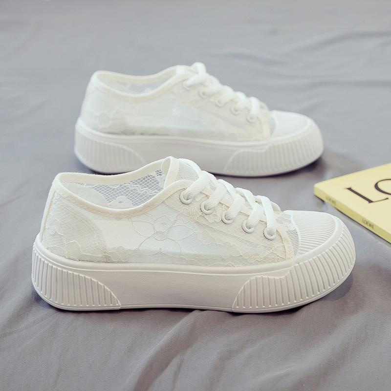Модная женская обувь 2025 Лето Новые кружевные сетчатые дышащие парусиновые туфли Модный тренд Мягкая подошва Дышащая повседневная обувь Женская