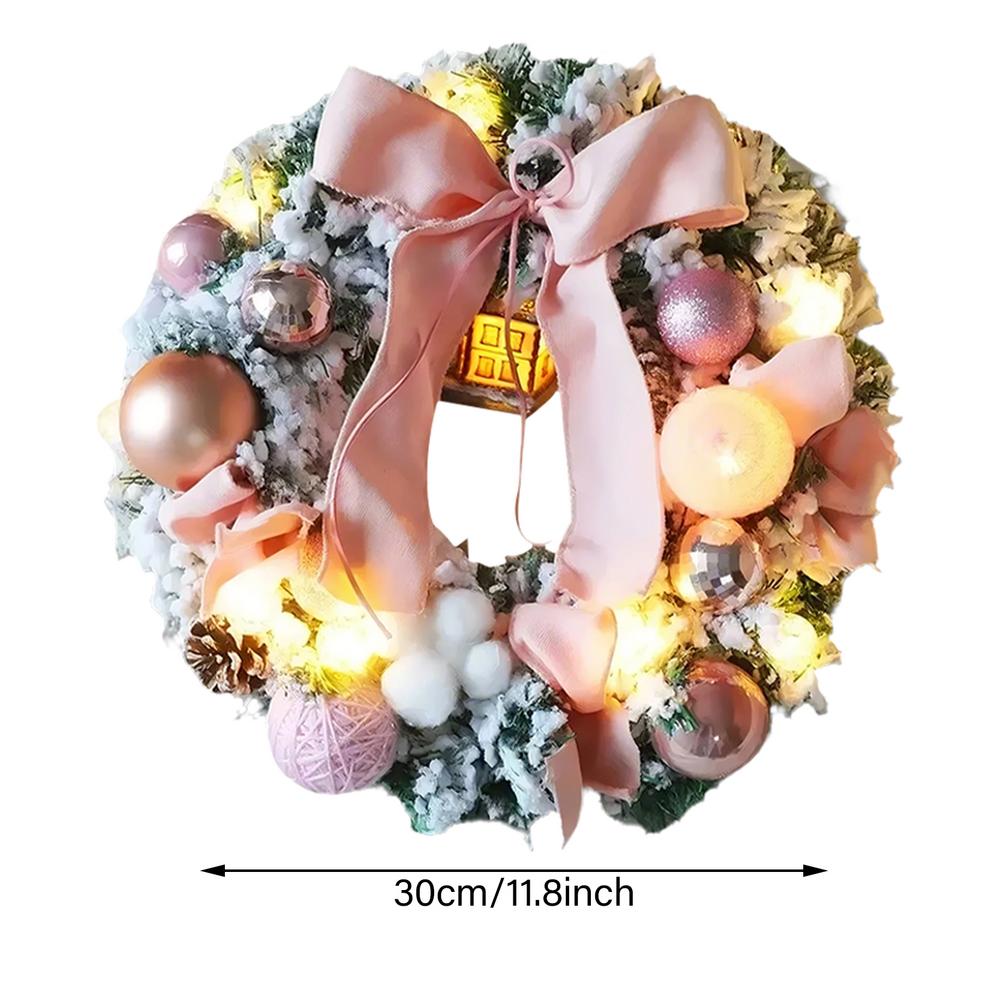 Рождественский снежный венок Искусственный рождественский венок на дверь с бантом Реалистичный венок ручной работы со светодиодной подсветкой Праздничный декор для спальни