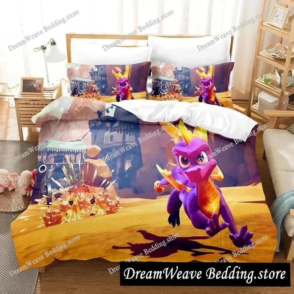 Домашний текстиль Мультфильмы Spyro Reignited Trilogy Постельное белье Пододеяльник Наволочка Мальчик Девочка Полиэстер Комплект постельного белья Размер King Queen Twin