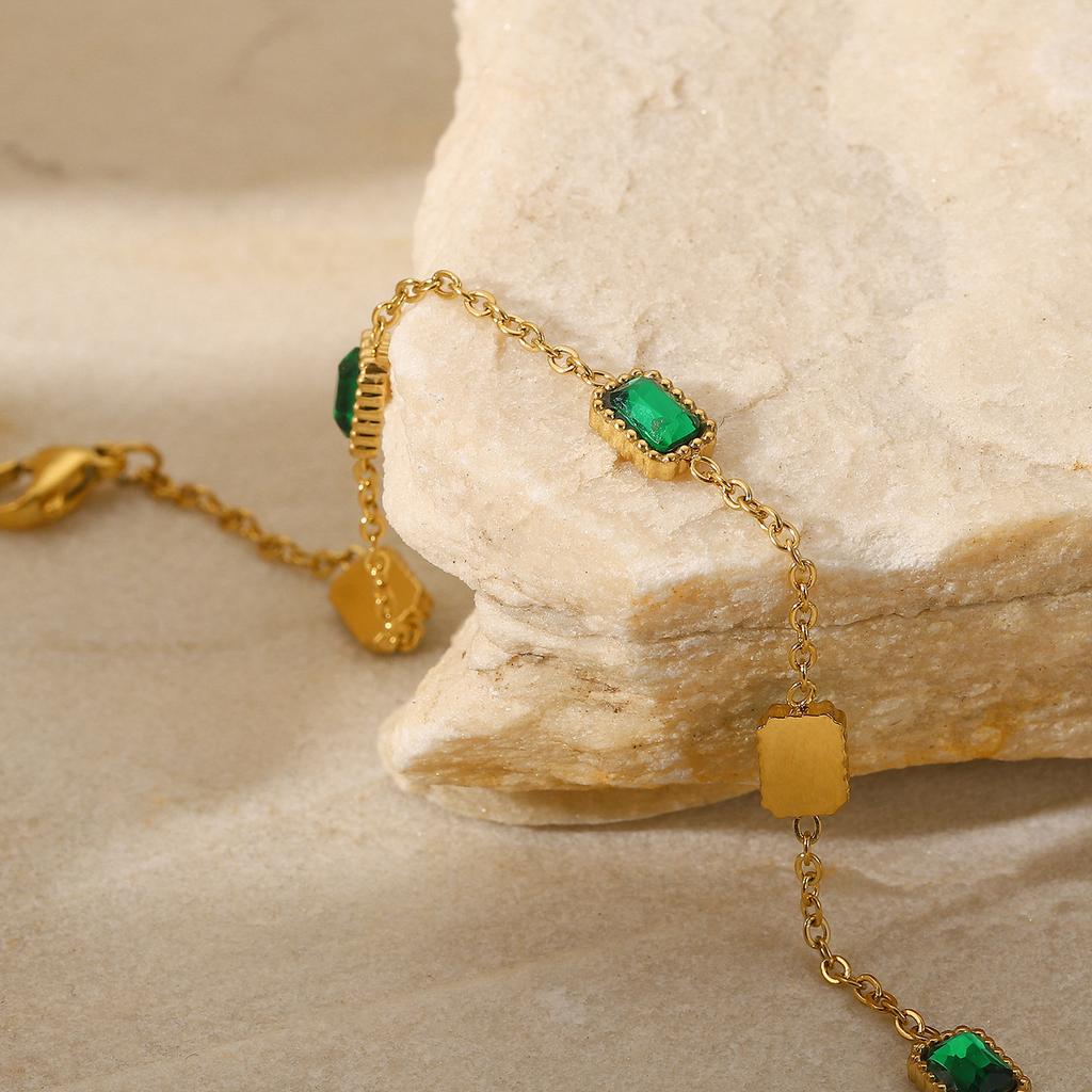 European and American new bracelets 14K gold multiple square green zircon bracelets, titanium steel fashion bracelets