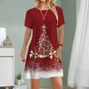 Women Casual Dress Summer Golden Christmas Tree Print Dresses For Women O-neck Short Sleeve Dress Plus Size