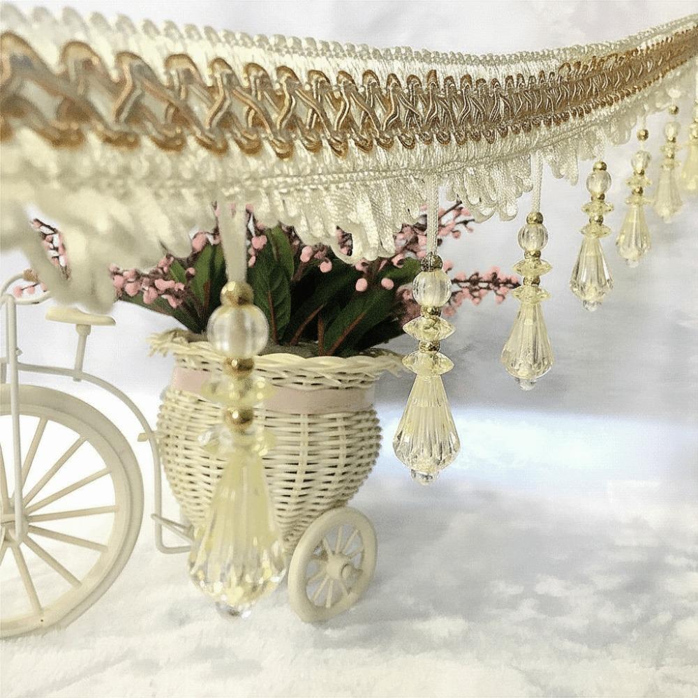 12M Woven Texture Tassel Lace Trim Crystal Hanging Beads Chain Tassel Ribbon Curtain Decor