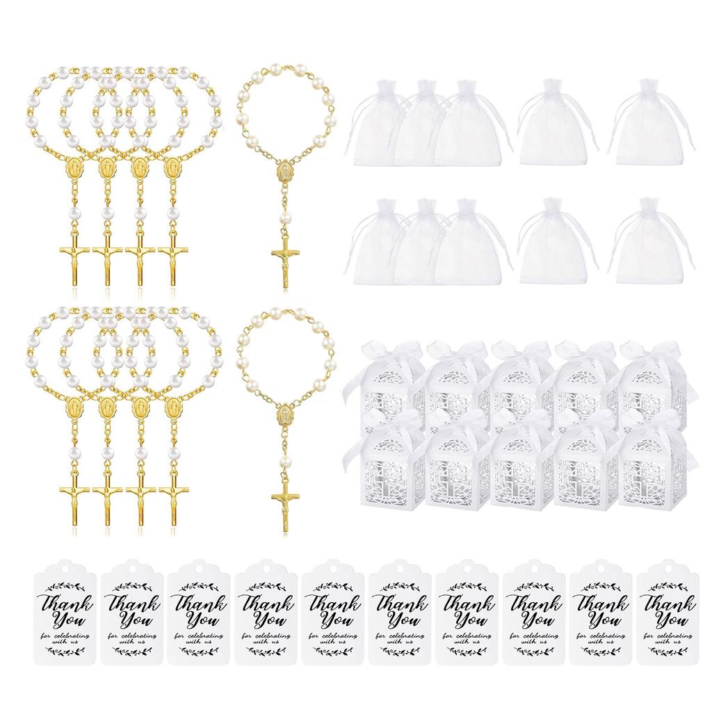 Baby Baptism Gift Set Elegant Beaded Bracelet Baby Shower Supplies Baptism Favor Set Imitation Pearls Material for Baby